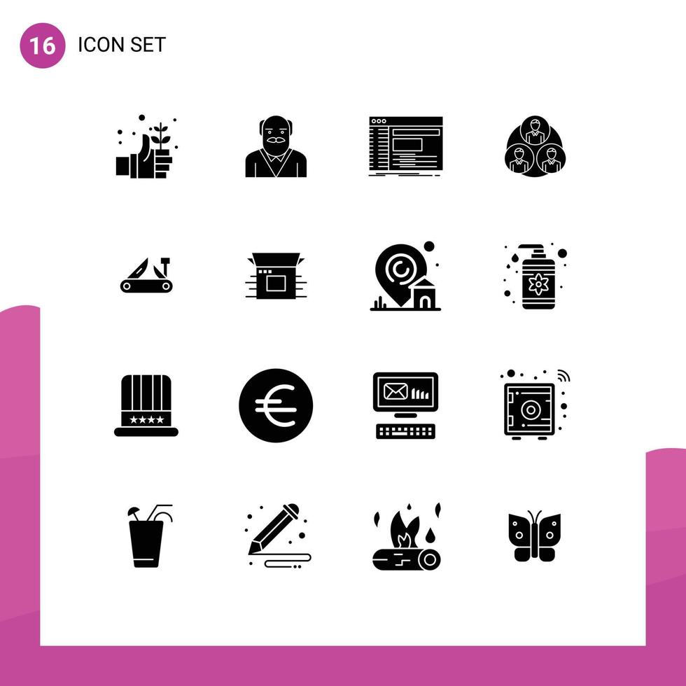 Pictogram Set of 16 Simple Solid Glyphs of army clone admin gang software Editable Vector Design Elements