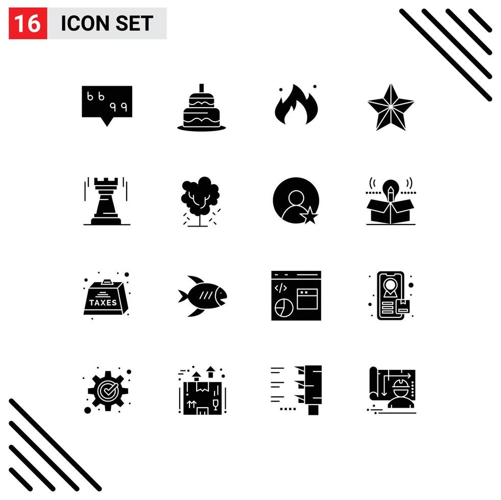 User Interface Pack of 16 Basic Solid Glyphs of strategy castle industry star festival Editable Vector Design Elements