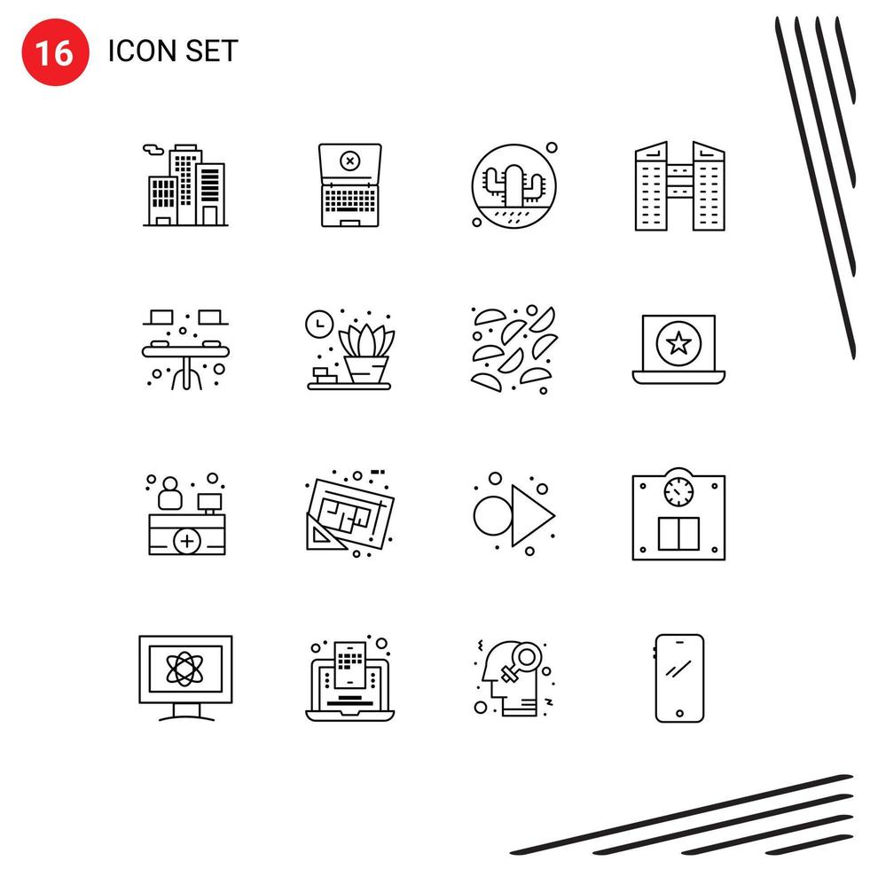 Set of 16 Vector Outlines on Grid for table dining nature desk city Editable Vector Design Elements