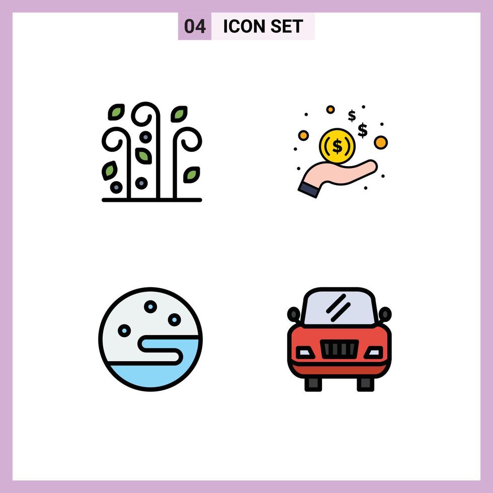 4 Filledline Flat Color concept for Websites Mobile and Apps blowing night wind money car Editable Vector Design Elements