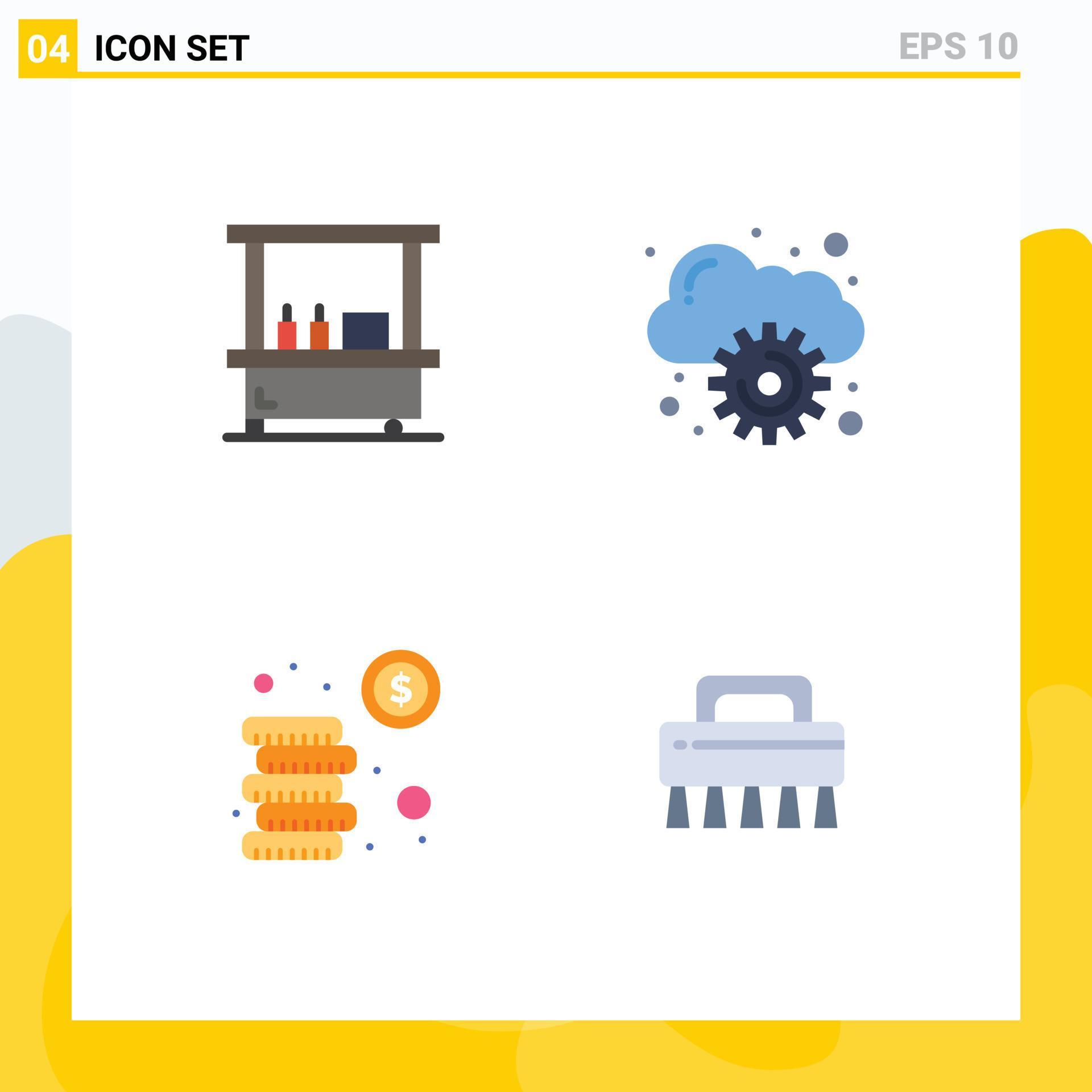 Modern Set of 4 Flat Icons and symbols such as drink money stand