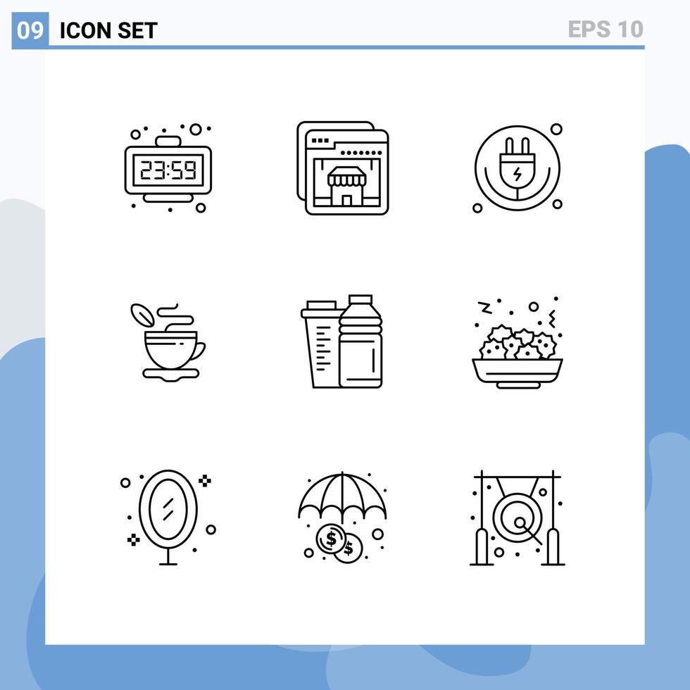 Pictogram Set of 9 Simple Outlines of coffee cup shopping tea iot Editable Vector Design Elements