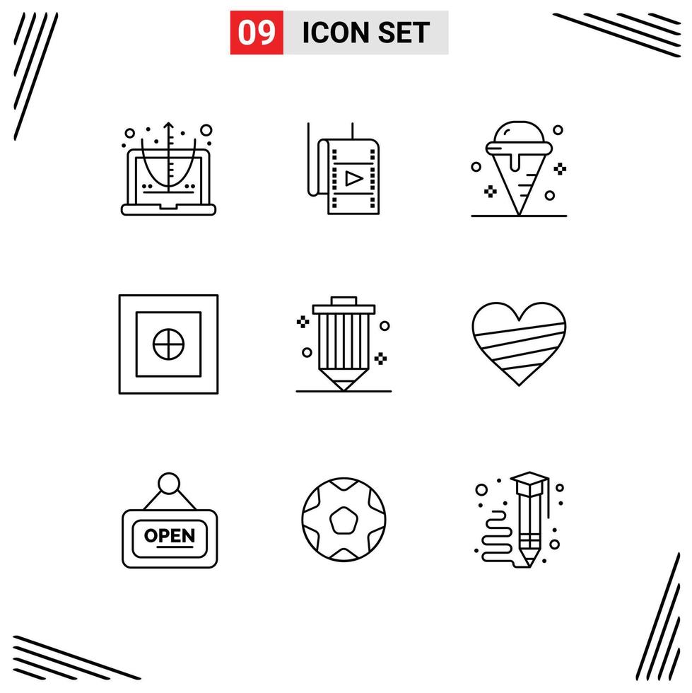 Mobile Interface Outline Set of 9 Pictograms of design safe cream money sweet Editable Vector Design Elements