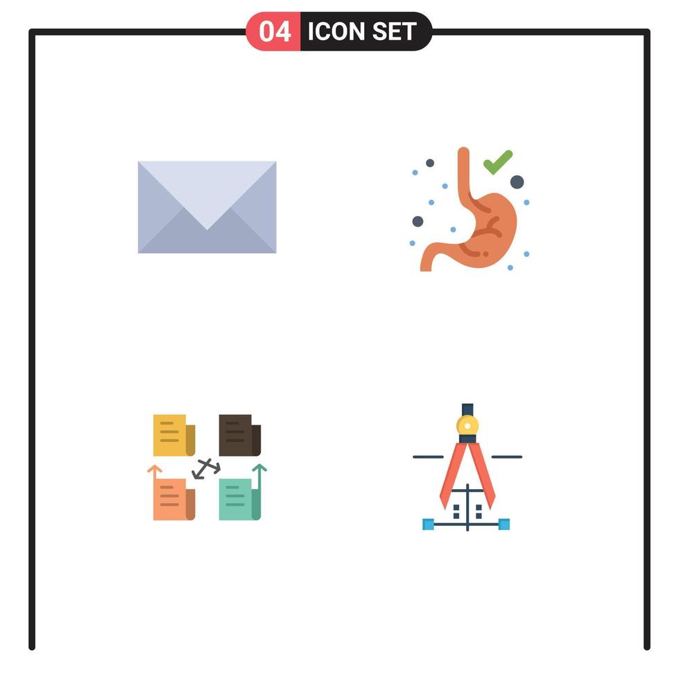 Modern Set of 4 Flat Icons and symbols such as communication file email gastroenterology data Editable Vector Design Elements