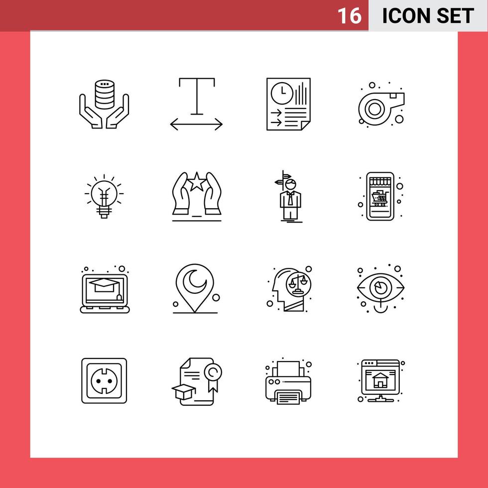 Modern Set of 16 Outlines Pictograph of electrical lightbulb data whistle referee Editable Vector Design Elements