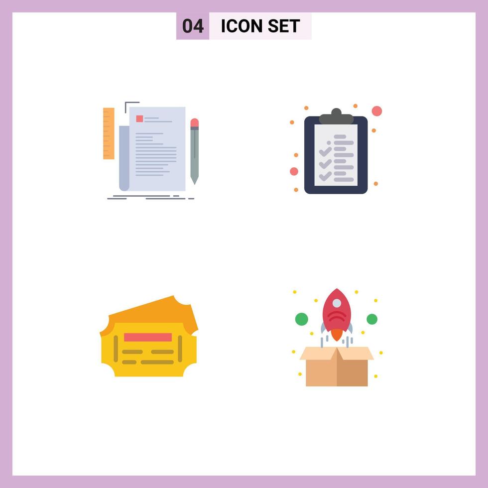 4 User Interface Flat Icon Pack of modern Signs and Symbols of code ticket programming clipboard rocket Editable Vector Design Elements