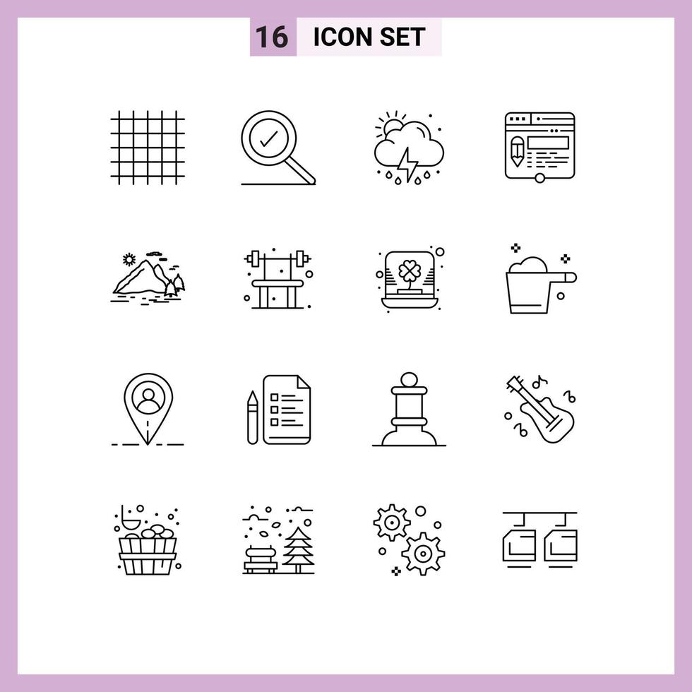 16 Creative Icons Modern Signs and Symbols of hill pencil rain website layout Editable Vector Design Elements