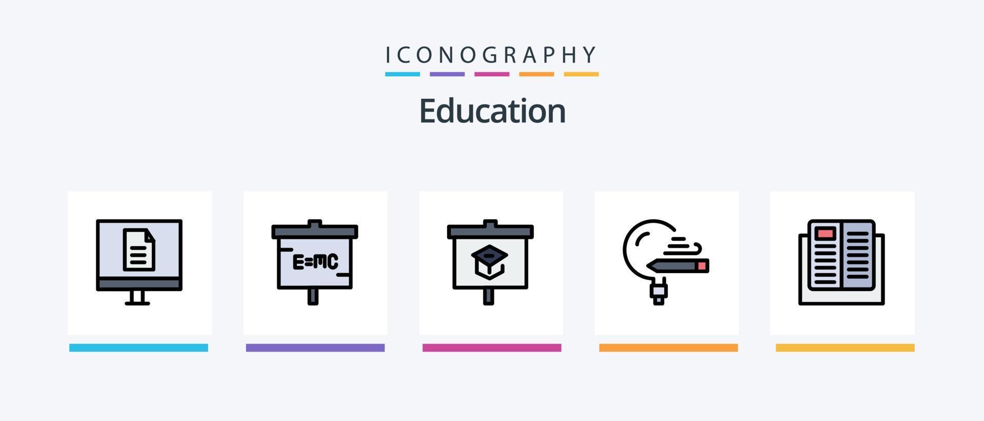 Education Line Filled 5 Icon Pack Including education. certificate. learning. presentation. Creative Icons Design vector