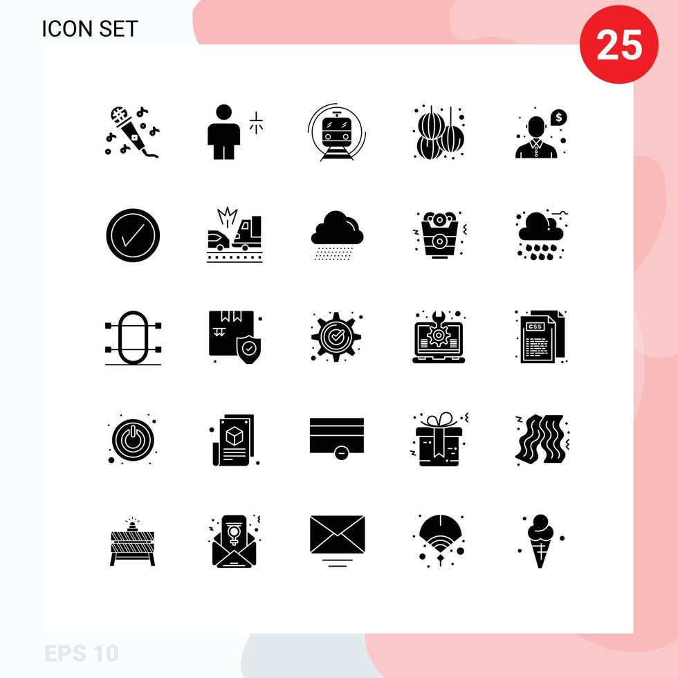 Universal Icon Symbols Group of 25 Modern Solid Glyphs of help new metro lantern transport Editable Vector Design Elements