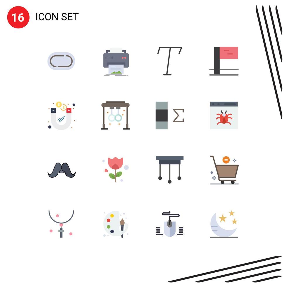 User Interface Pack of 16 Basic Flat Colors of fitness magnetic font money dollar Editable Pack of Creative Vector Design Elements