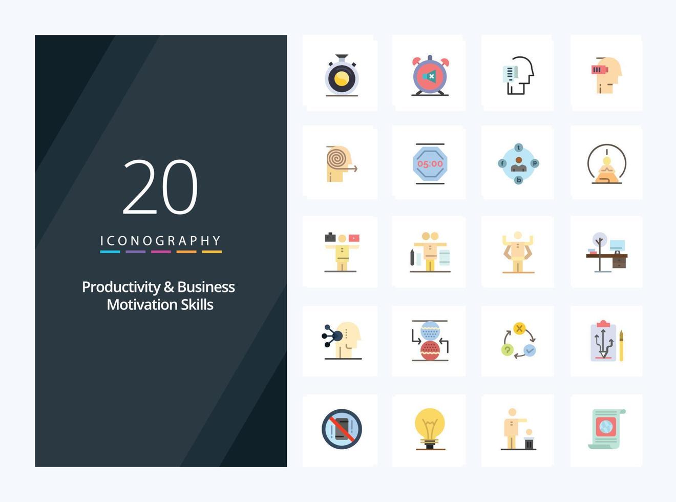 20 Productivity And Business Motivation Skills Flat Color icon for presentation vector