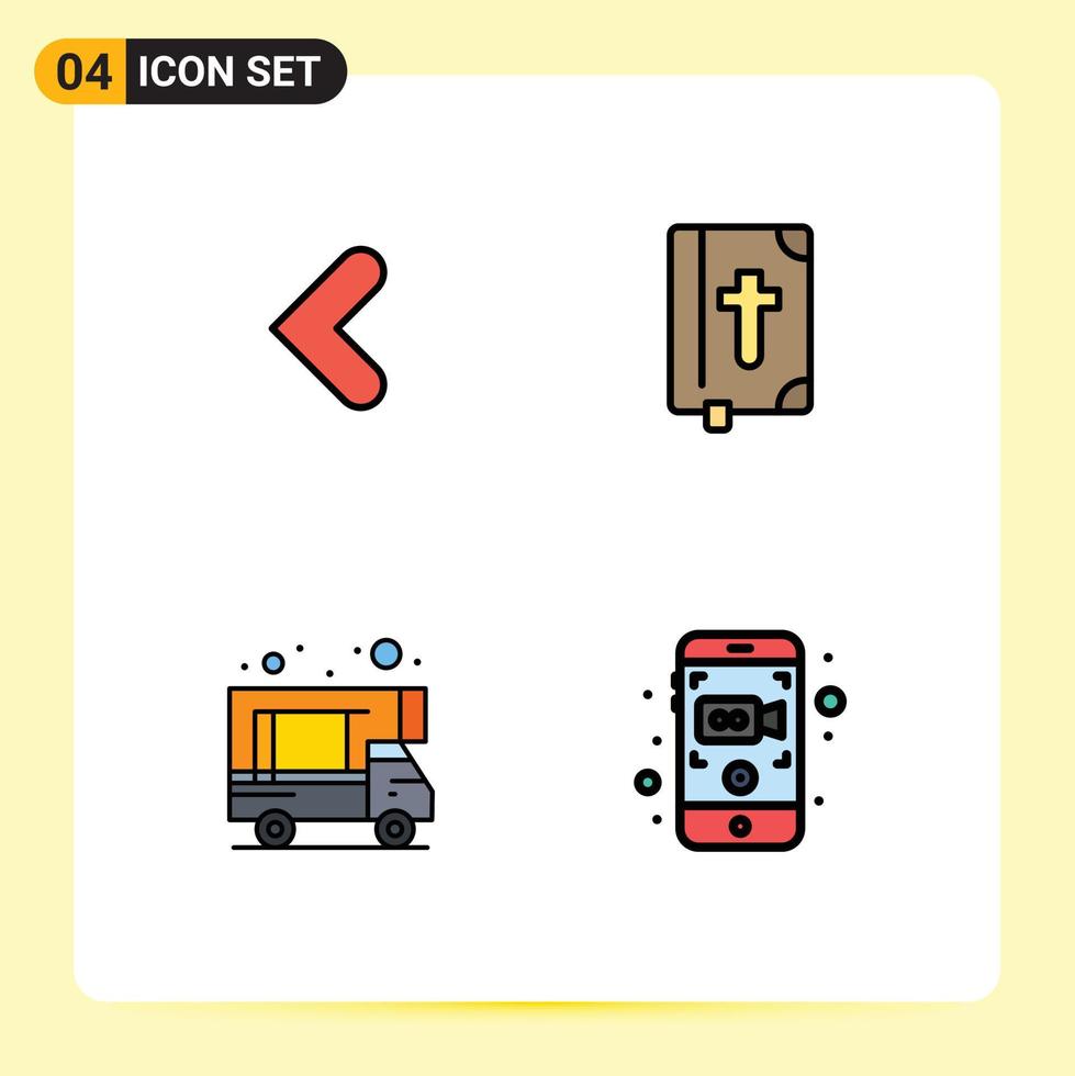 User Interface Pack of 4 Basic Filledline Flat Colors of arrow caravan left easter camera Editable Vector Design Elements