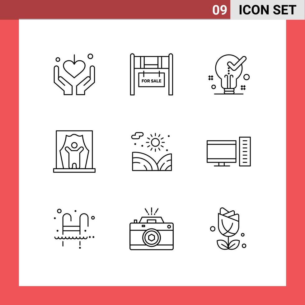 Set of 9 Modern UI Icons Symbols Signs for professional artist celebrity bulb artist tick Editable Vector Design Elements