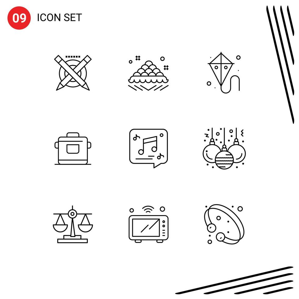 Pack of 9 Modern Outlines Signs and Symbols for Web Print Media such as chat rice delicious kitchen mardi gras Editable Vector Design Elements