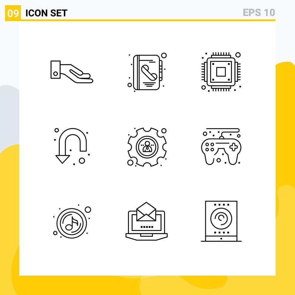 Pack of 9 creative Outlines of game controller profile hardware management u turn Editable Vector Design Elements