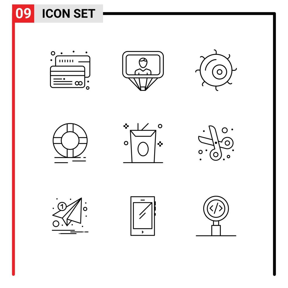 Universal Icon Symbols Group of 9 Modern Outlines of drinks ring cell protection help Editable Vector Design Elements