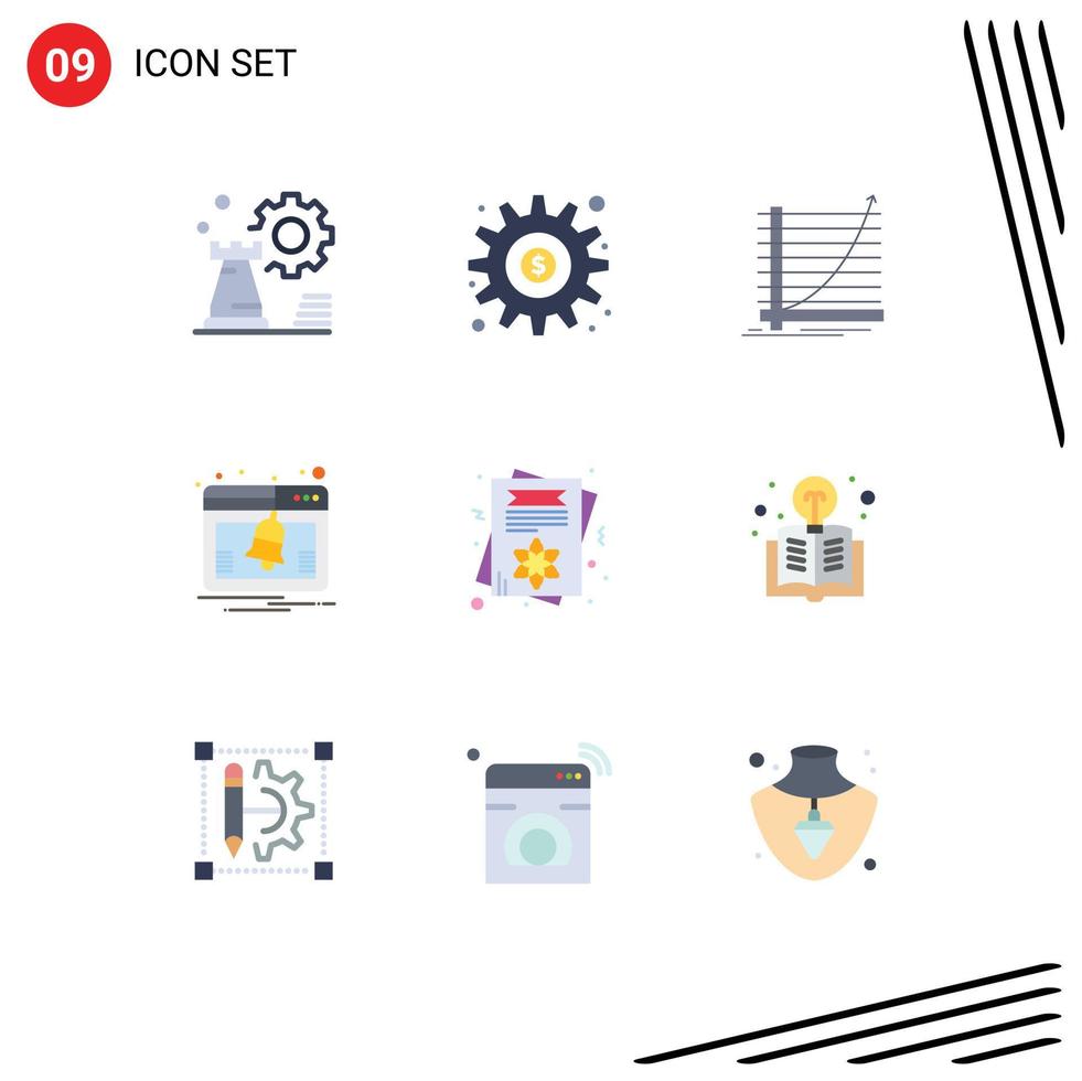 Editable Vector Line Pack of 9 Simple Flat Colors of notice web money goal curve Editable Vector Design Elements