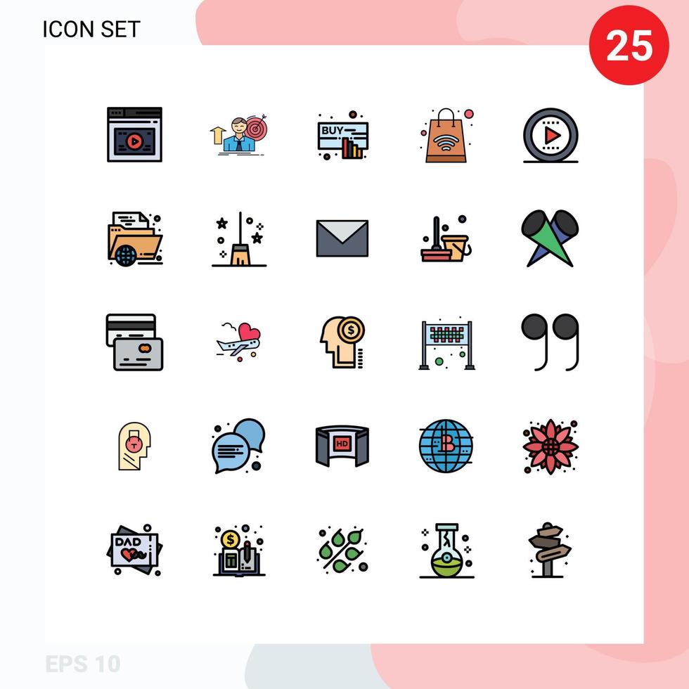 Modern Set of 25 Filled line Flat Colors and symbols such as tone online shopping achieve bag hand Editable Vector Design Elements