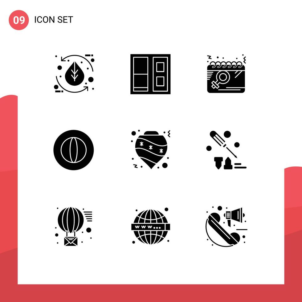 User Interface Pack of 9 Basic Solid Glyphs of balls finance calendar coin women Editable Vector Design Elements
