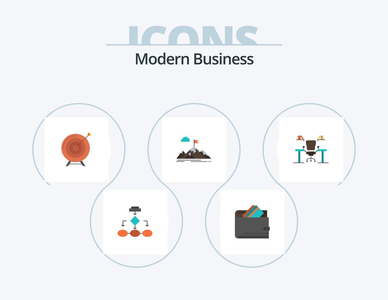 Modern Business Flat Icon Pack 5 Icon Design. goal. archive. cash. aim. money vector