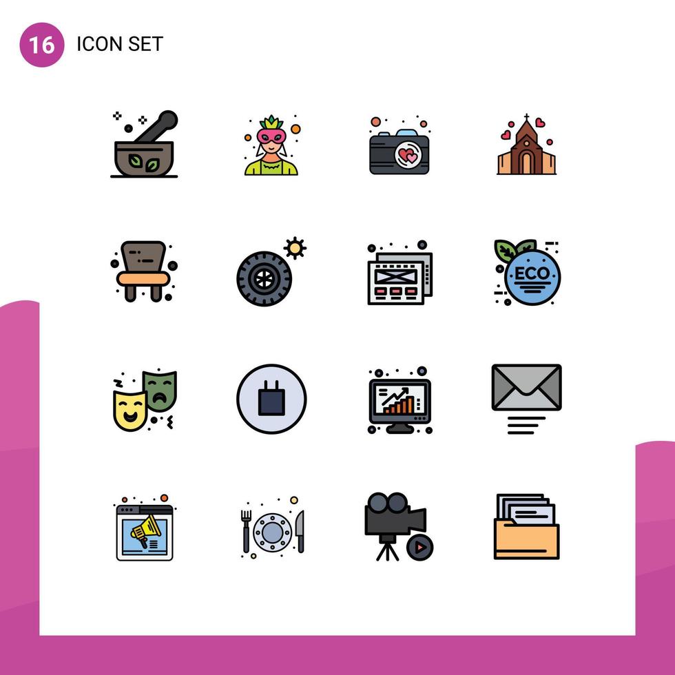 Mobile Interface Flat Color Filled Line Set of 16 Pictograms of toy baby camera house love Editable Creative Vector Design Elements
