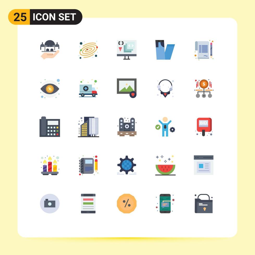 25 Universal Flat Color Signs Symbols of sign contract coding pants fashion Editable Vector Design Elements