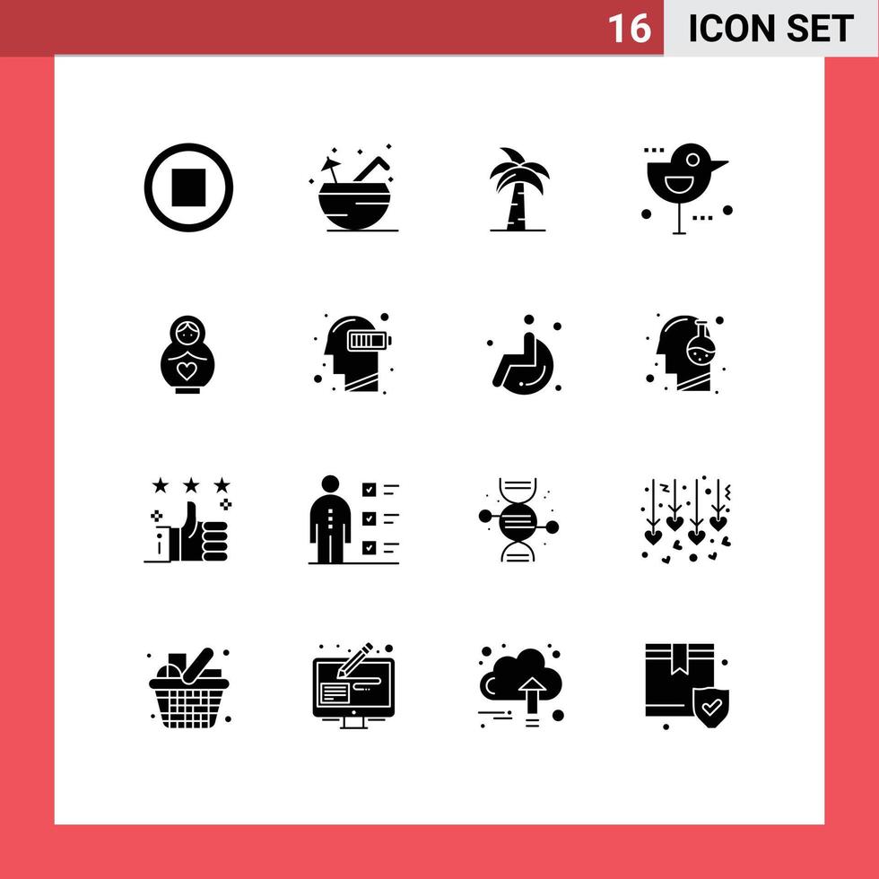 Group of 16 Solid Glyphs Signs and Symbols for thanksgiving bird global autumn srilanka Editable Vector Design Elements