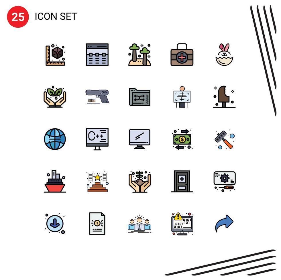 User Interface Pack of 25 Basic Filled line Flat Colors of robbit ic interface medici nature Editable Vector Design Elements