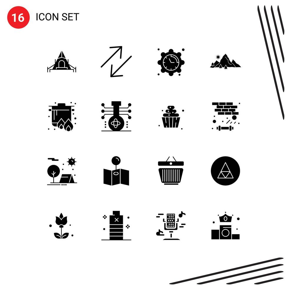 Group of 16 Solid Glyphs Signs and Symbols for cooker boil date tree hill Editable Vector Design Elements