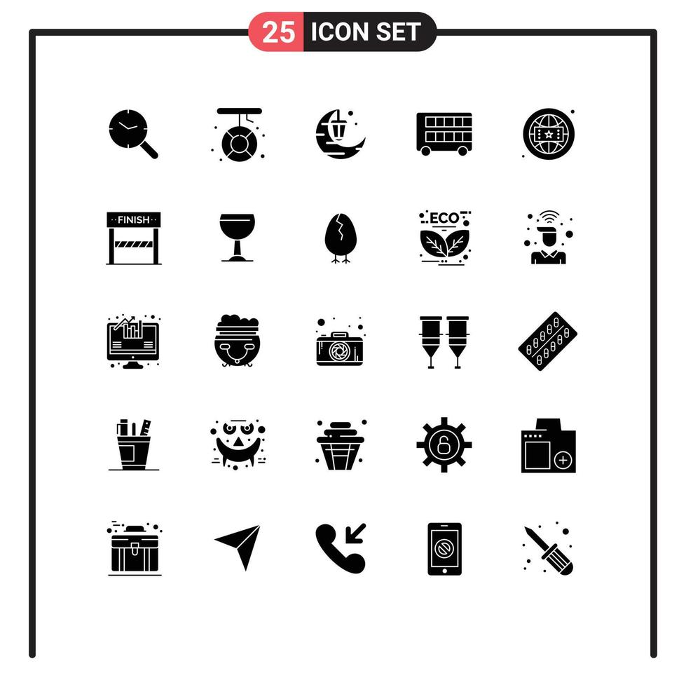 Pictogram Set of 25 Simple Solid Glyphs of transport double rescue decker gift Editable Vector Design Elements