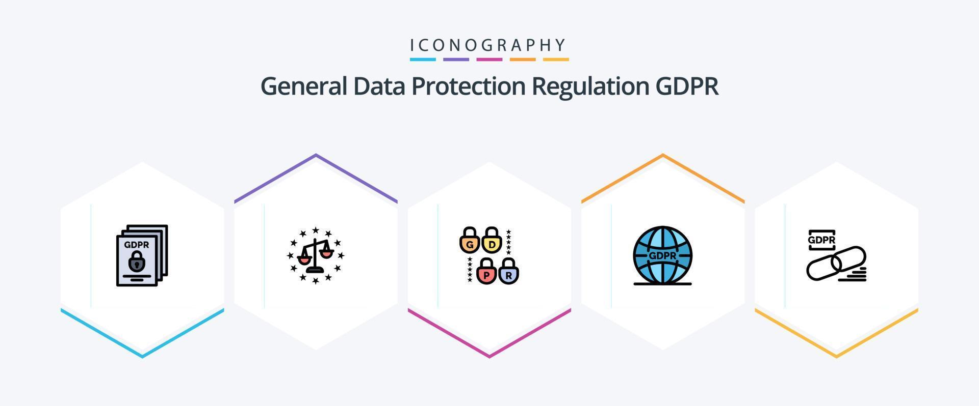 Gdpr 25 FilledLine icon pack including gdpr. network. law. internet. gdpr vector