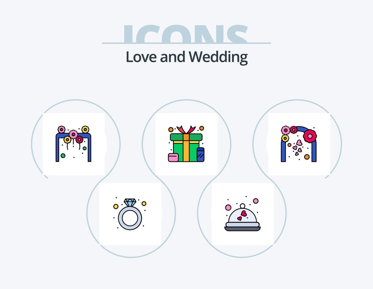 Wedding Line Filled Icon Pack 5 Icon Design. ring. engagement. lunch dinner. diamond. wedding vector