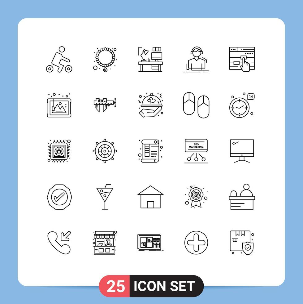 Set of 25 Modern UI Icons Symbols Signs for click meloman designer listen engineer Editable Vector Design Elements