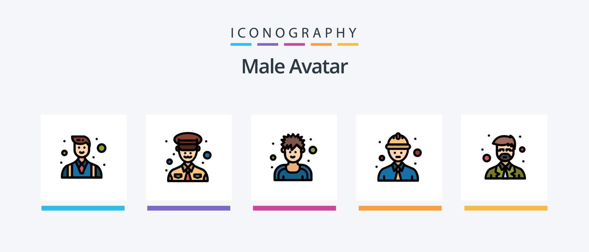 masculino avatar línea lleno 5 5 icono paquete incluso mano de obra. jefe. jardinero. transporte. avatar. creativo íconos diseño vector