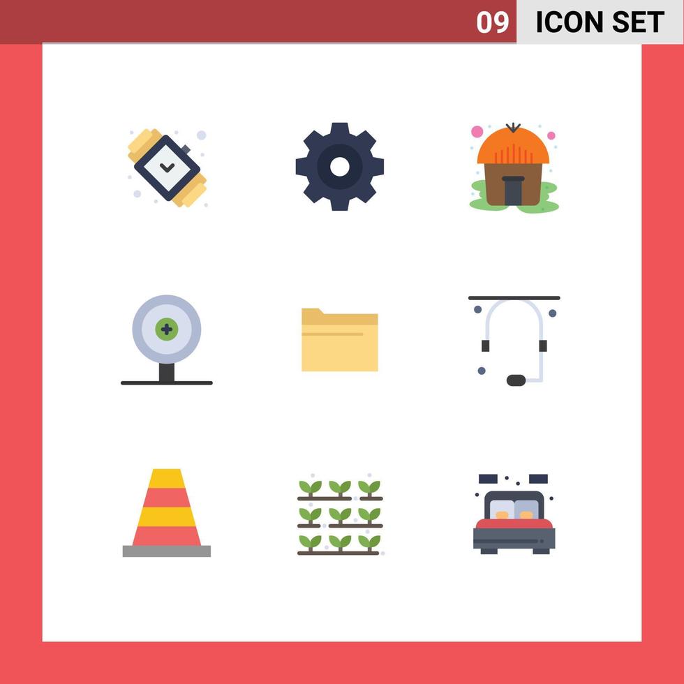 Flat Color Pack of 9 Universal Symbols of storage file hut folder finance Editable Vector Design Elements