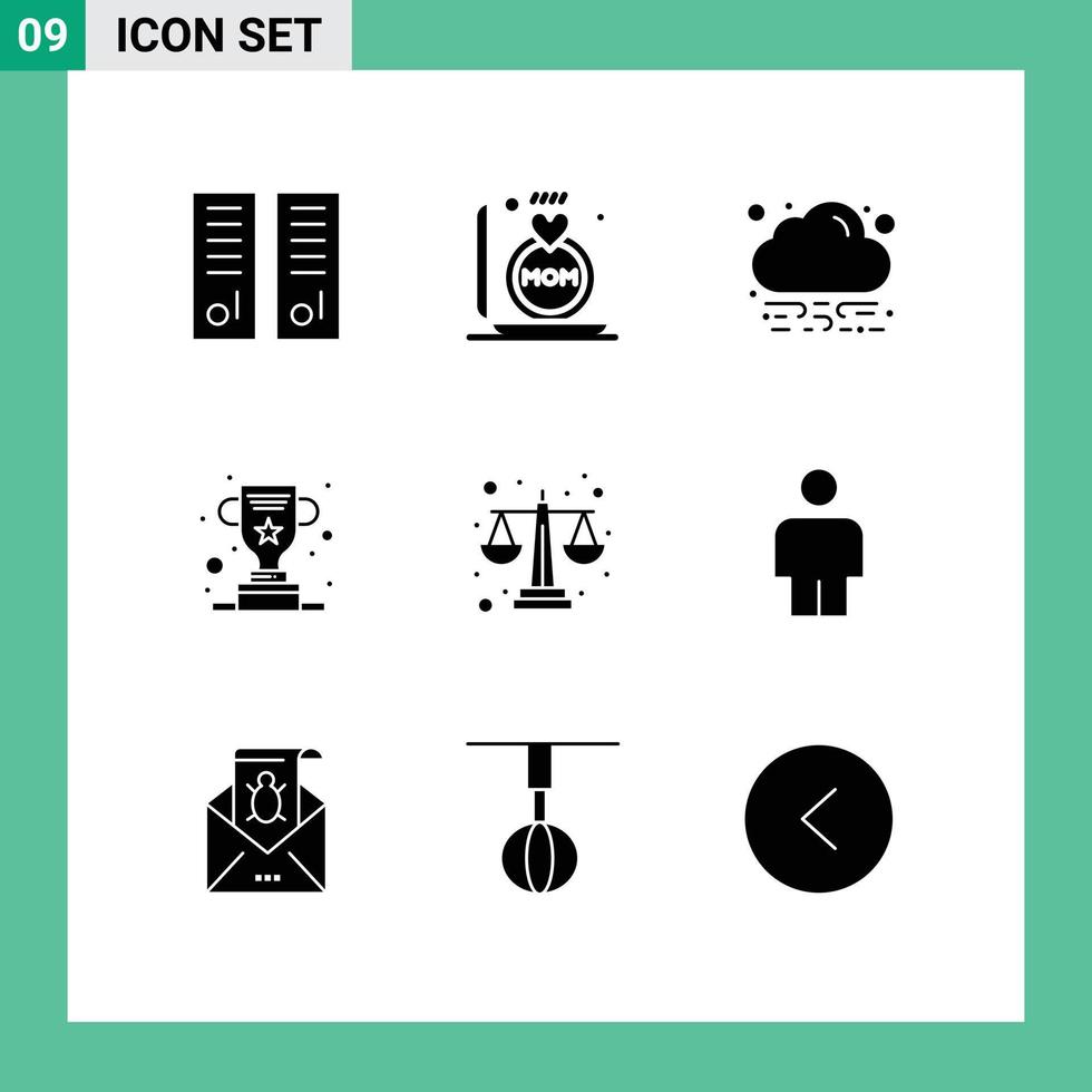 Universal Icon Symbols Group of 9 Modern Solid Glyphs of balance scale success mother trophy award Editable Vector Design Elements