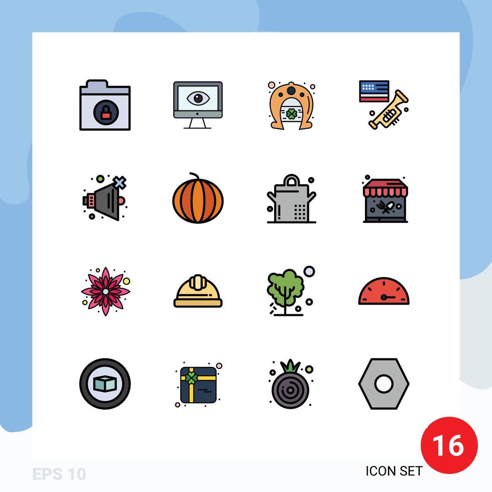 Flat Color Filled Line Pack of 16 Universal Symbols of no laud watch speaker horseshoe Editable Creative Vector Design Elements