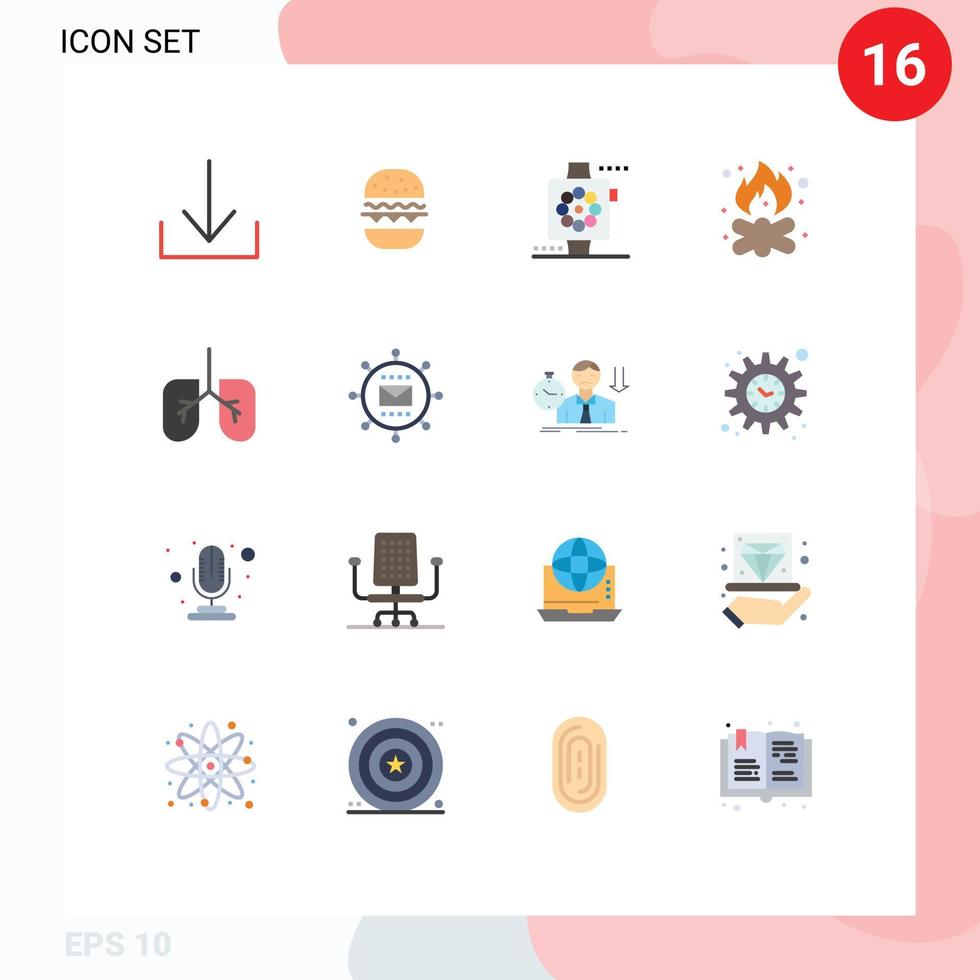 16 User Interface Flat Color Pack of modern Signs and Symbols of engine anatomy smart fire camp Editable Pack of Creative Vector Design Elements