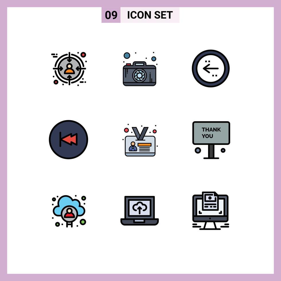 Modern Set of 9 Filledline Flat Colors and symbols such as employee multimedia back backward arrow Editable Vector Design Elements