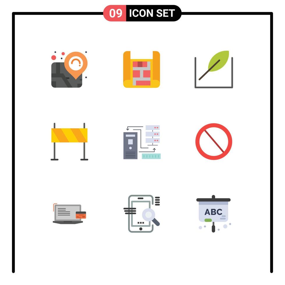 9 User Interface Flat Color Pack of modern Signs and Symbols of electronic data tree combination obstacle Editable Vector Design Elements
