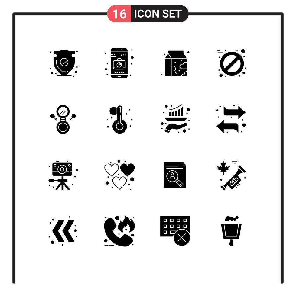 Universal Icon Symbols Group of 16 Modern Solid Glyphs of symbol mirror breakfast tablet aspirin Editable Vector Design Elements