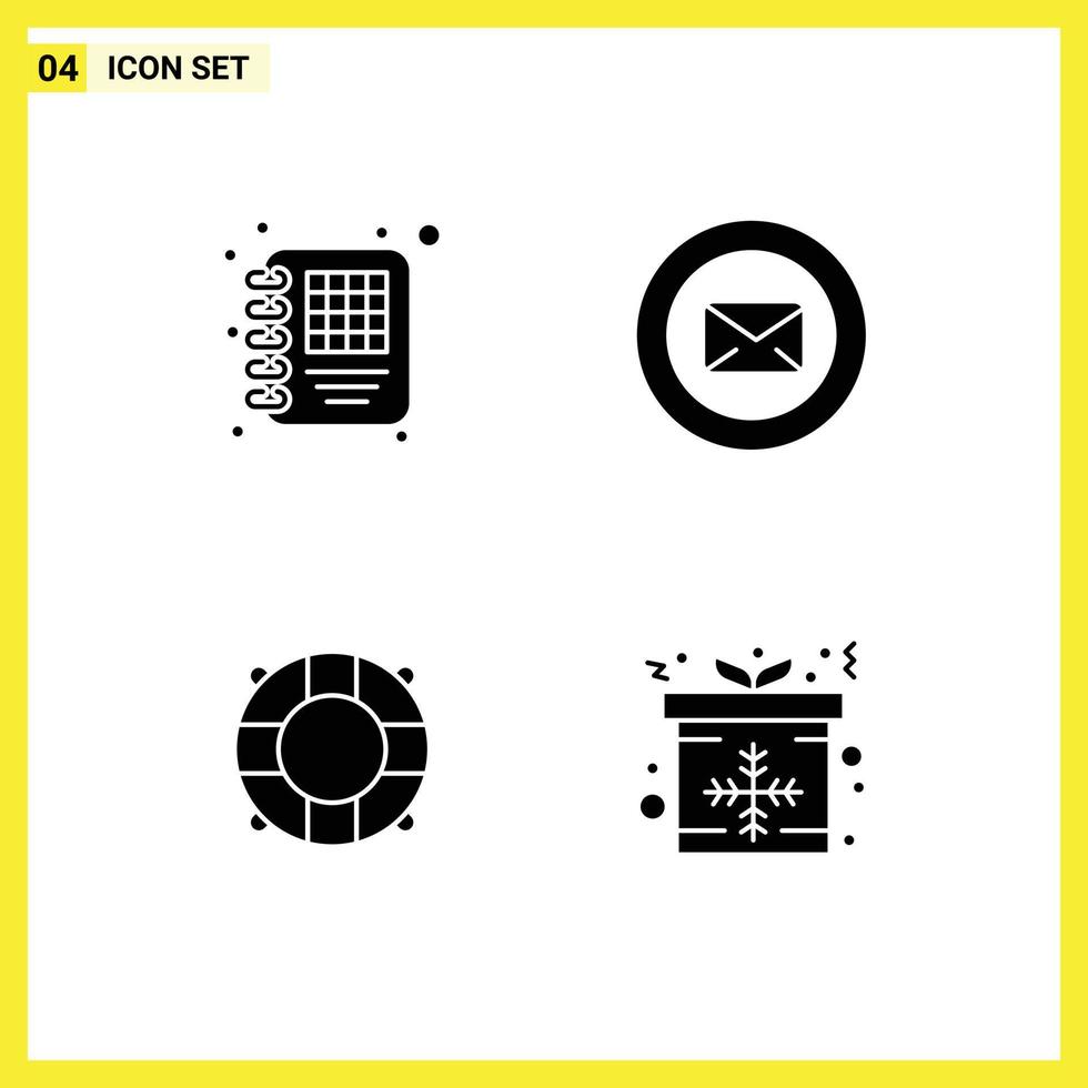 Pictogram Set of 4 Simple Solid Glyphs of business lifeguard chat text message present Editable Vector Design Elements