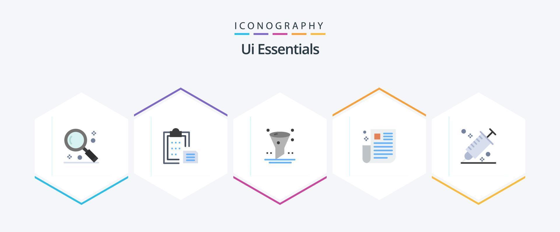 Ui Essentials 25 Flat icon pack including page. news. paper. interface. interface vector