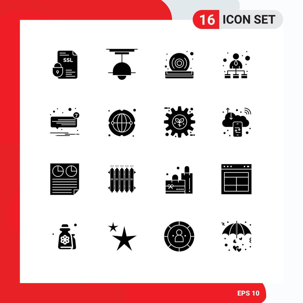 16 User Interface Solid Glyph Pack of modern Signs and Symbols of network hierarchical structure lamp hierarchical network quality Editable Vector Design Elements
