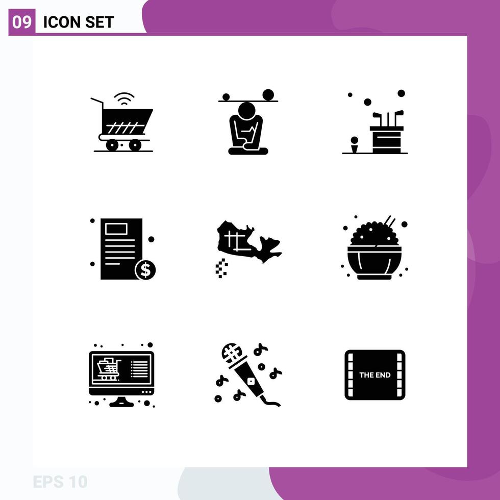 Pack of 9 creative Solid Glyphs of hospital file mindfulness document game Editable Vector Design Elements