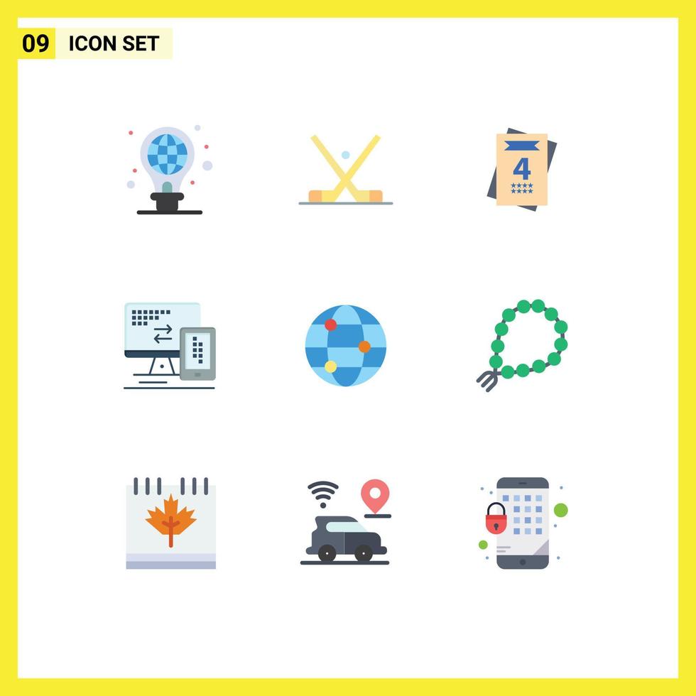 Set of 9 Vector Flat Colors on Grid for travel cell sticks mobile computer Editable Vector Design Elements