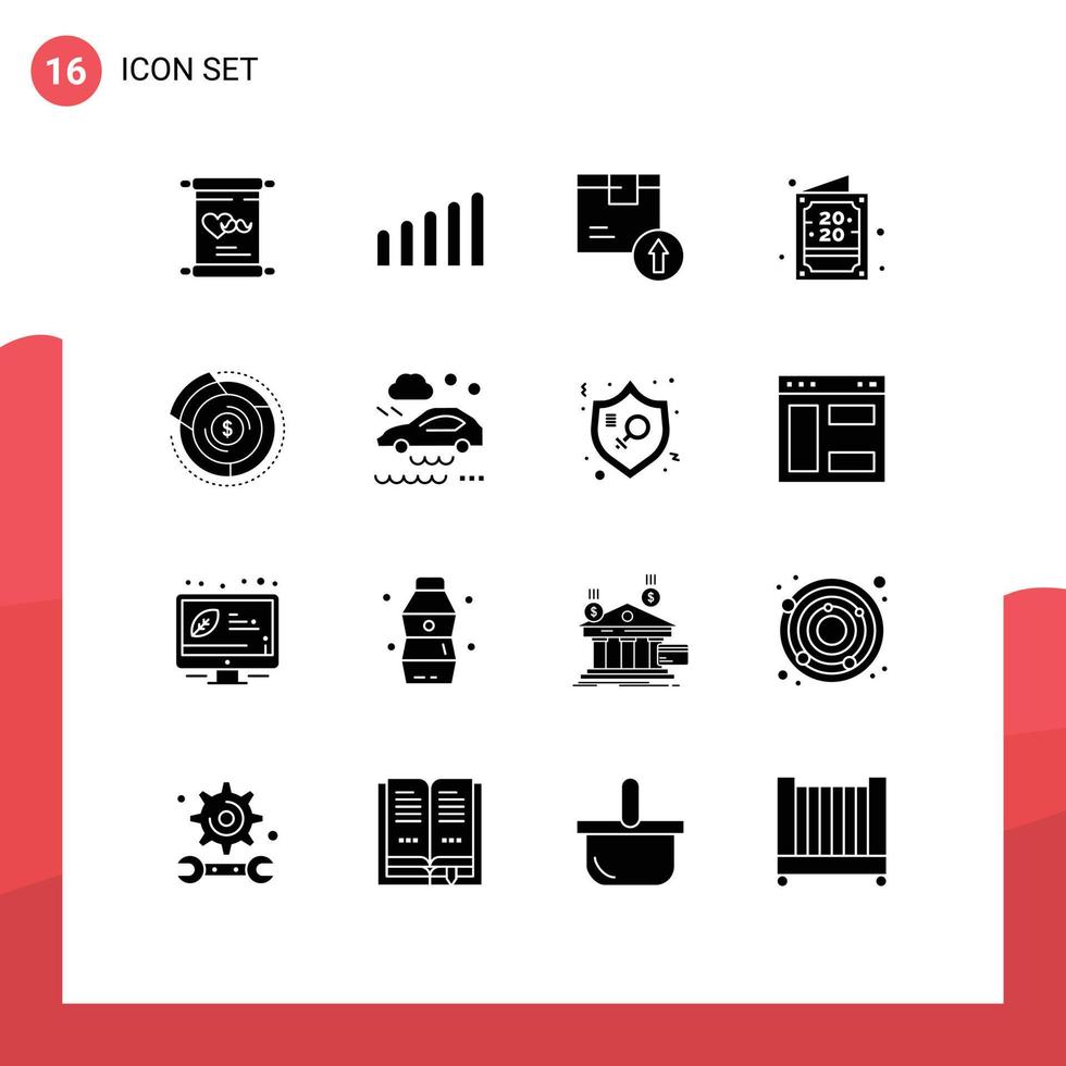 16 User Interface Solid Glyph Pack of modern Signs and Symbols of diagram balance delivery new year invitation Editable Vector Design Elements
