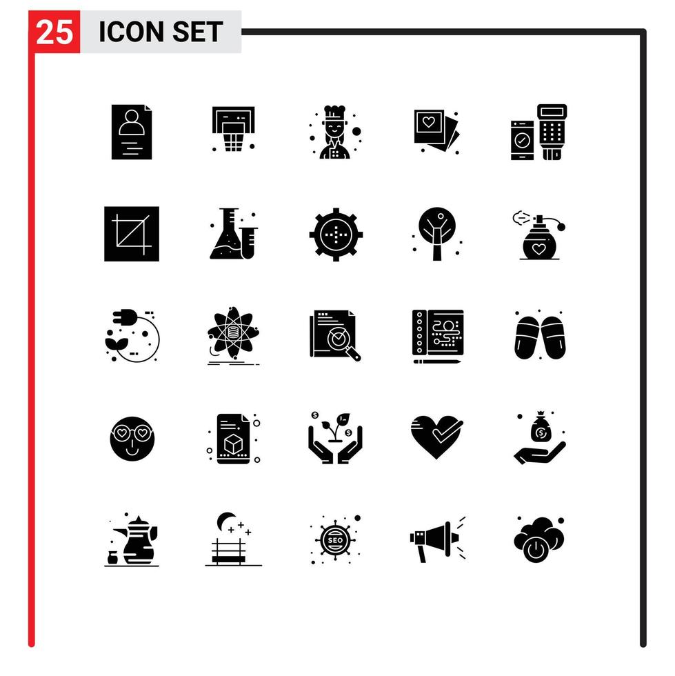 Solid Glyph Pack of 25 Universal Symbols of qr code cook wedding photo Editable Vector Design Elements