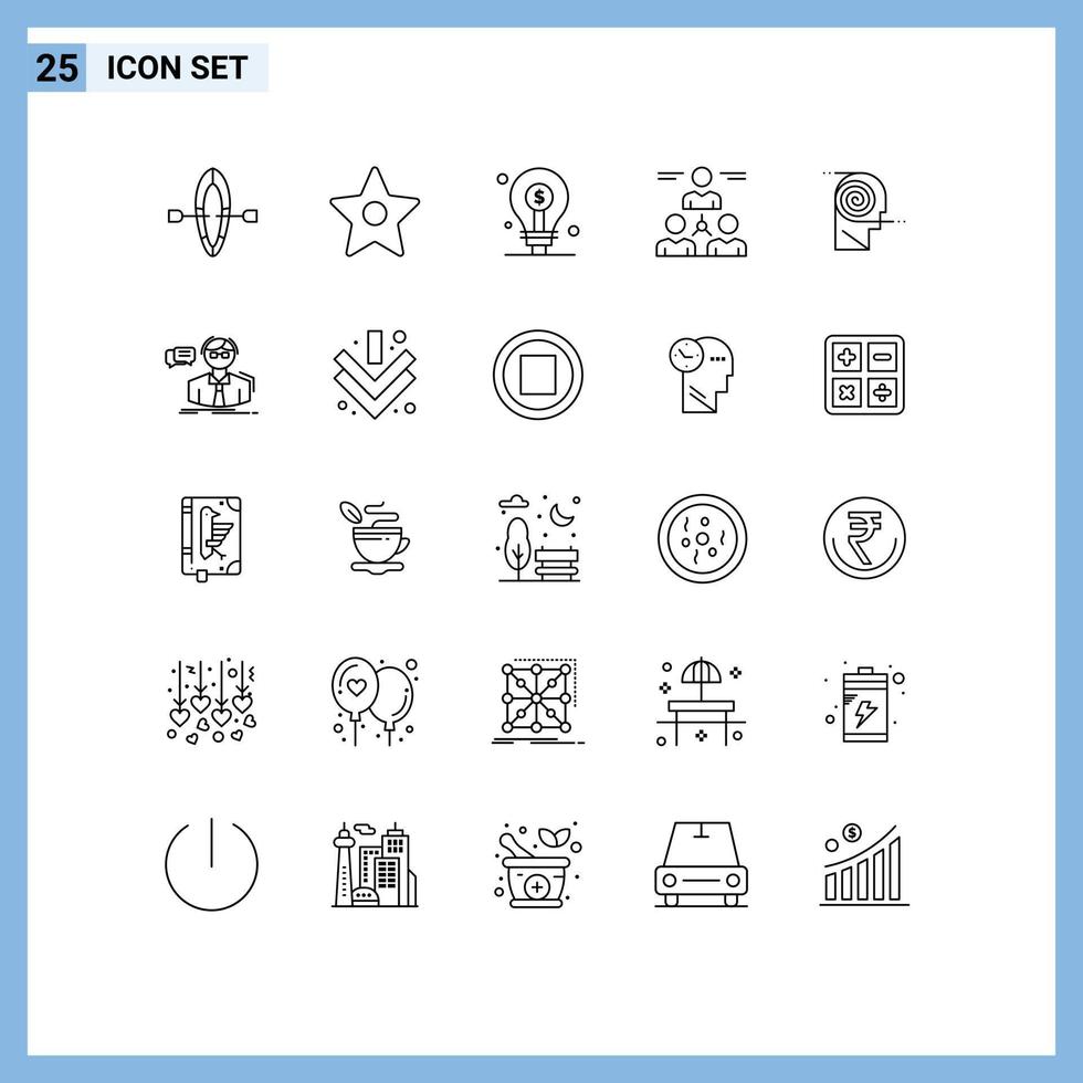 Group of 25 Modern Lines Set for comprehension man idea team user Editable Vector Design Elements