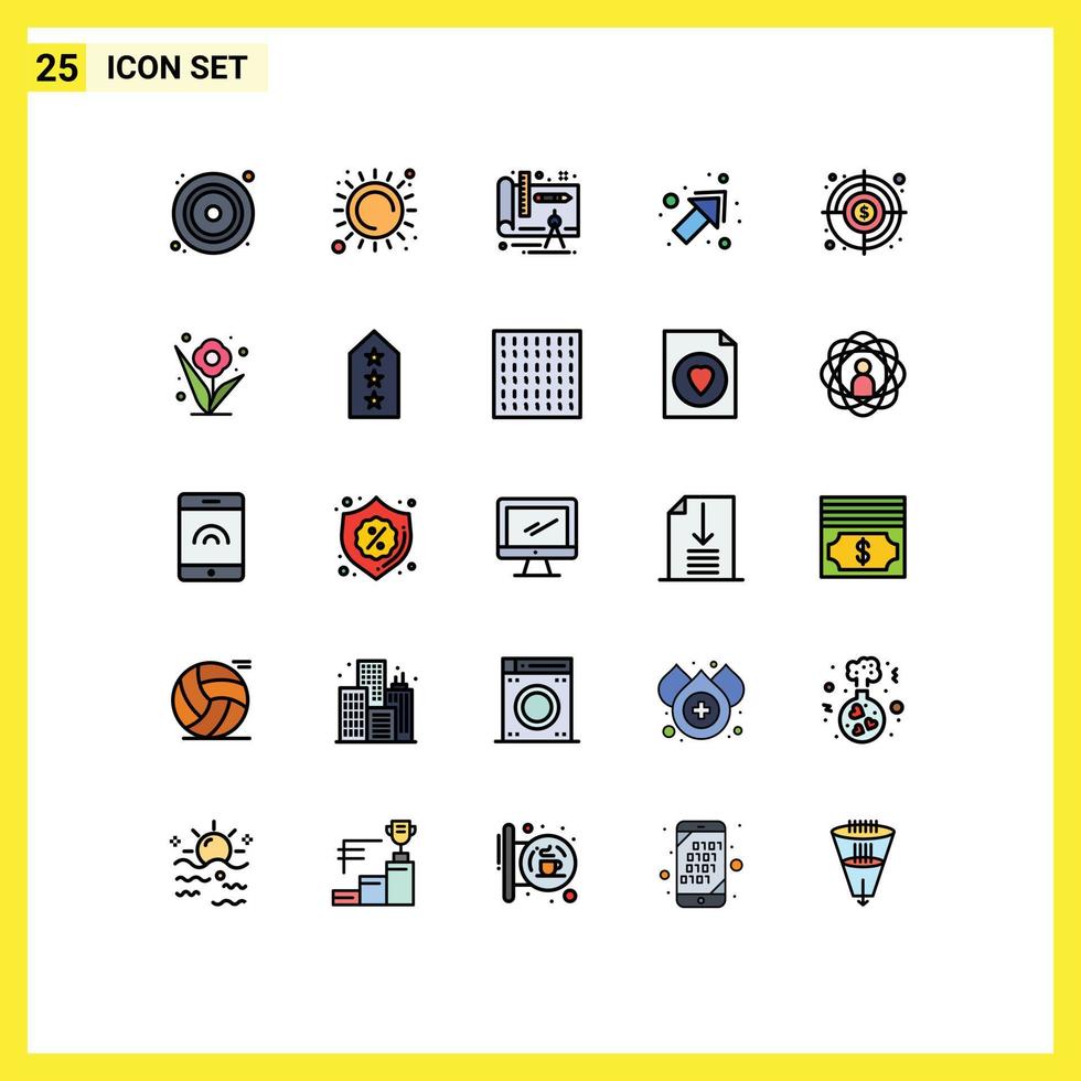 Mobile Interface Filled line Flat Color Set of 25 Pictograms of finding goal goal architecture aim up Editable Vector Design Elements